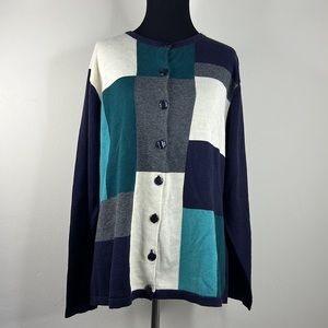 BONWORTH Vintage Colorblock Front Button Cardigan Sweater XL